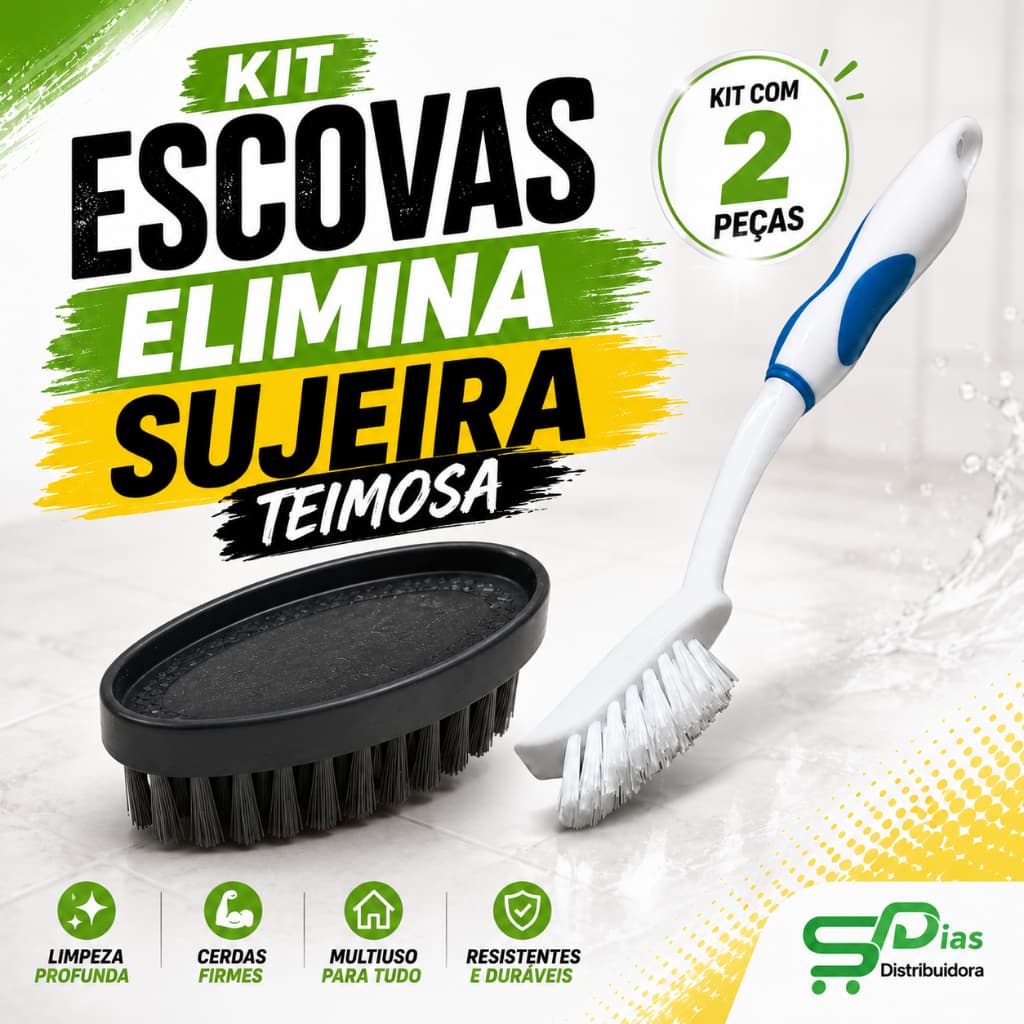 Kit 2 Escovas de Limpeza Elimina Sujeira Teimosa Cantos e Superfícies Casa
