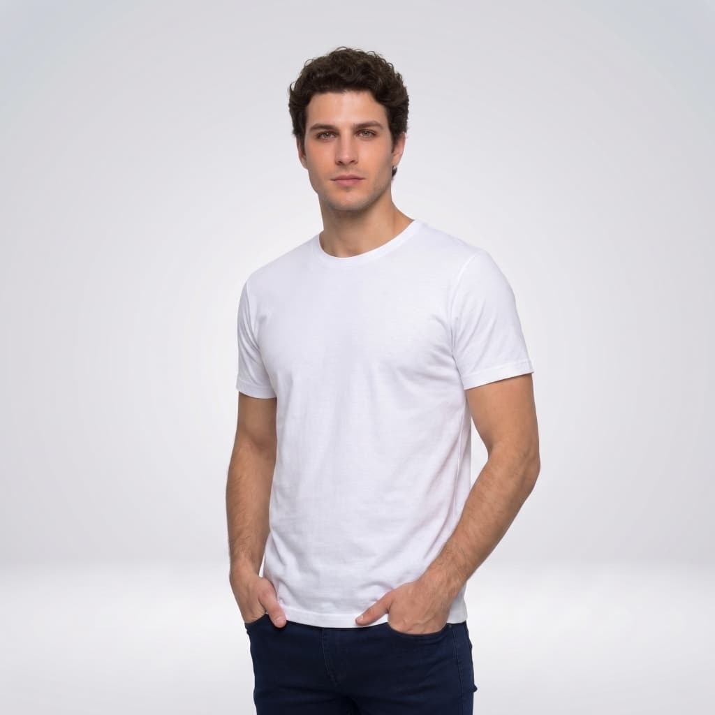 Camiseta Masculina Básica Slim Fit Algodão Malha Peruana