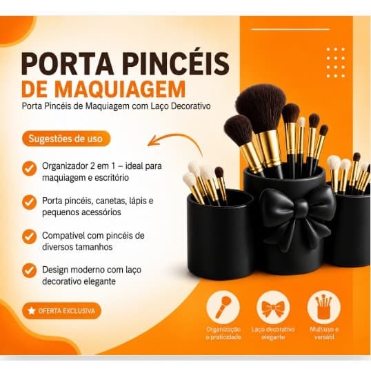 Porta Pincéis Maquiagem Organizador Mesa Porta Canetas Laço Elegante