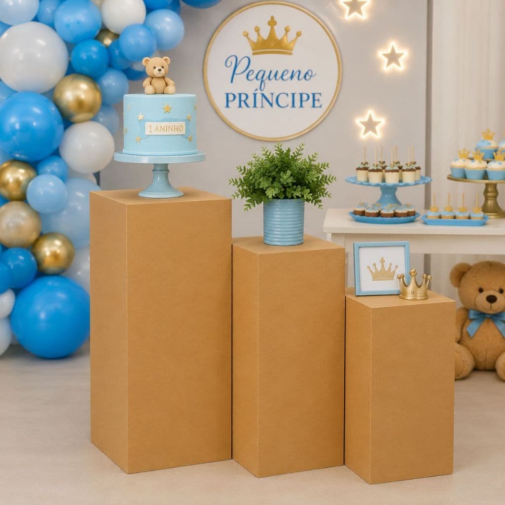 KIT Trio Mesa Festa Cubo Decoração Festa Aniversário em MDF Liso