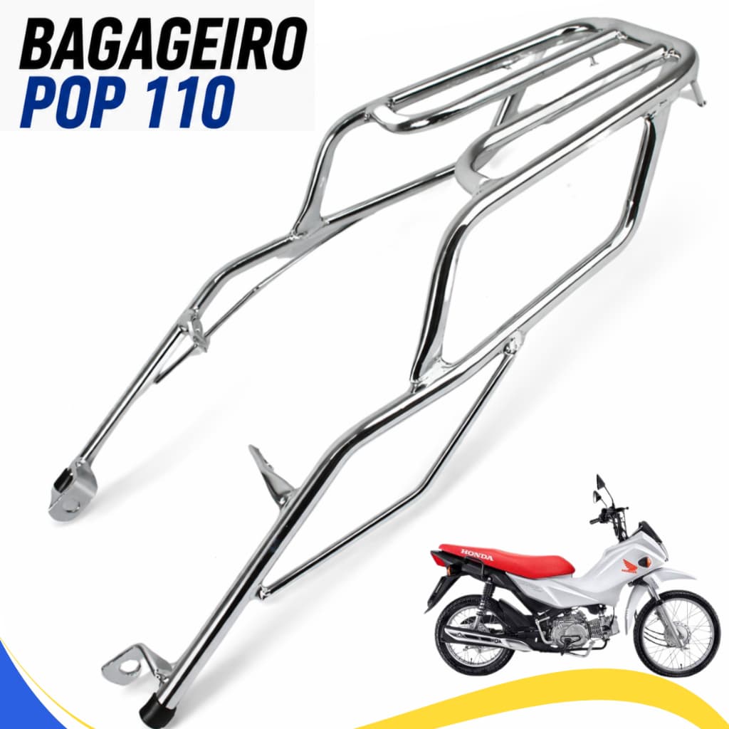 Bagageiro Pop 110i 2016 a 2024 Reforçado Cromado Suporte para Baú Traseiro Moto