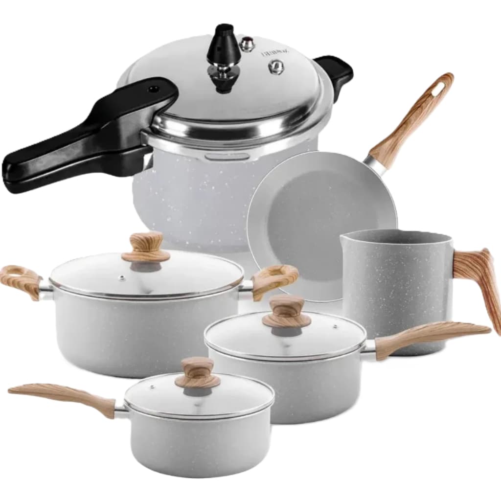 Jogo De Panelas Antiaderente Brinox Cerâmica c/ Panela de Pressão 6 Peças