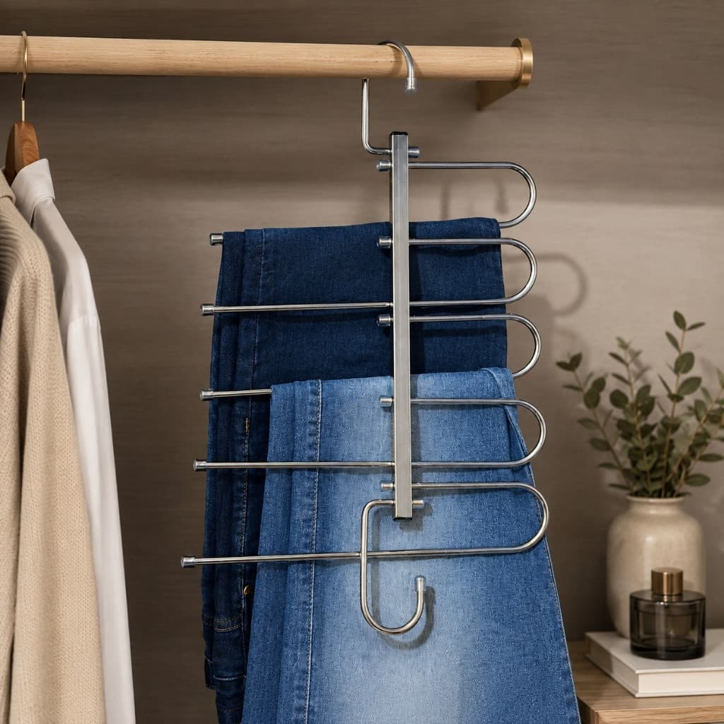 Cabide Retrátil Multifuncionais 5 e 9 Em 1 Para Calças Organizador De Guarda Roupa  Em Aço Inox Compacto Reforçado