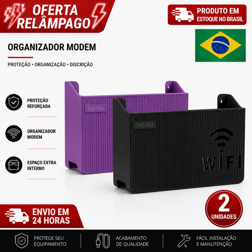 Kit 2 Suporte Organizador para Roteador e Modem Wi-Fi com Fixação Adesiva