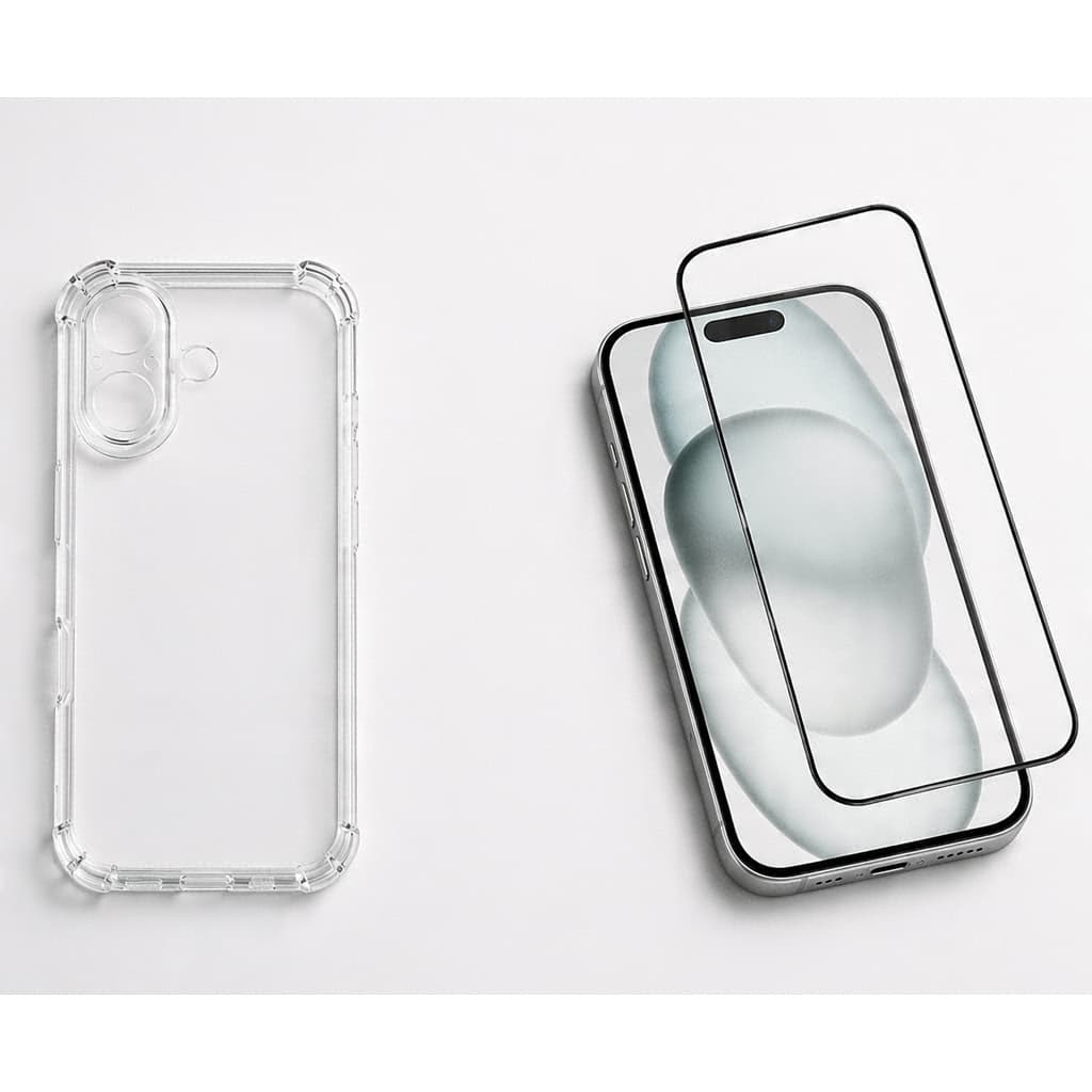 Kit Capa Transparente Anti Impacto + Película Vidro Temperado 3D HD iPhone 11 12 13 14 15 16e 17 Air Pro Max Plus