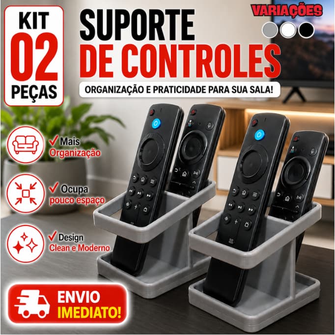 Kit Suporte para Controle Remoto Duplo com Divisória Porta Controle Organizador Sala Quarto Escritório