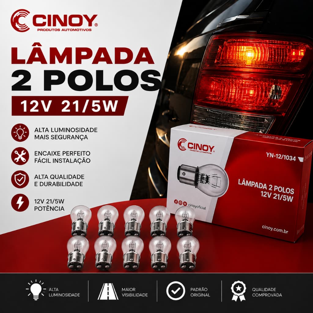 Kit 10 Lâmpadas 2 Polos 12v 21/5w Modelo Original Freio Seta