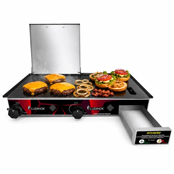 Chapa Lanche Hotdog Hamburguer Porções À Gás 30x60 + Prensa PREMIUM
