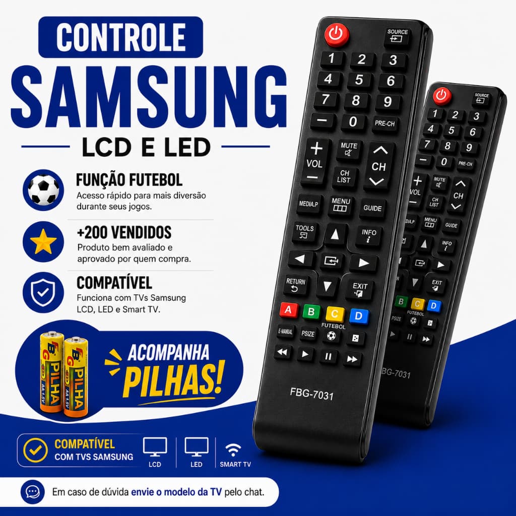 Kit Controle Remoto Compatível Samsung LCD LED 4K Smart TV com Pilhas Inclusas ENVIO IMEDIATO