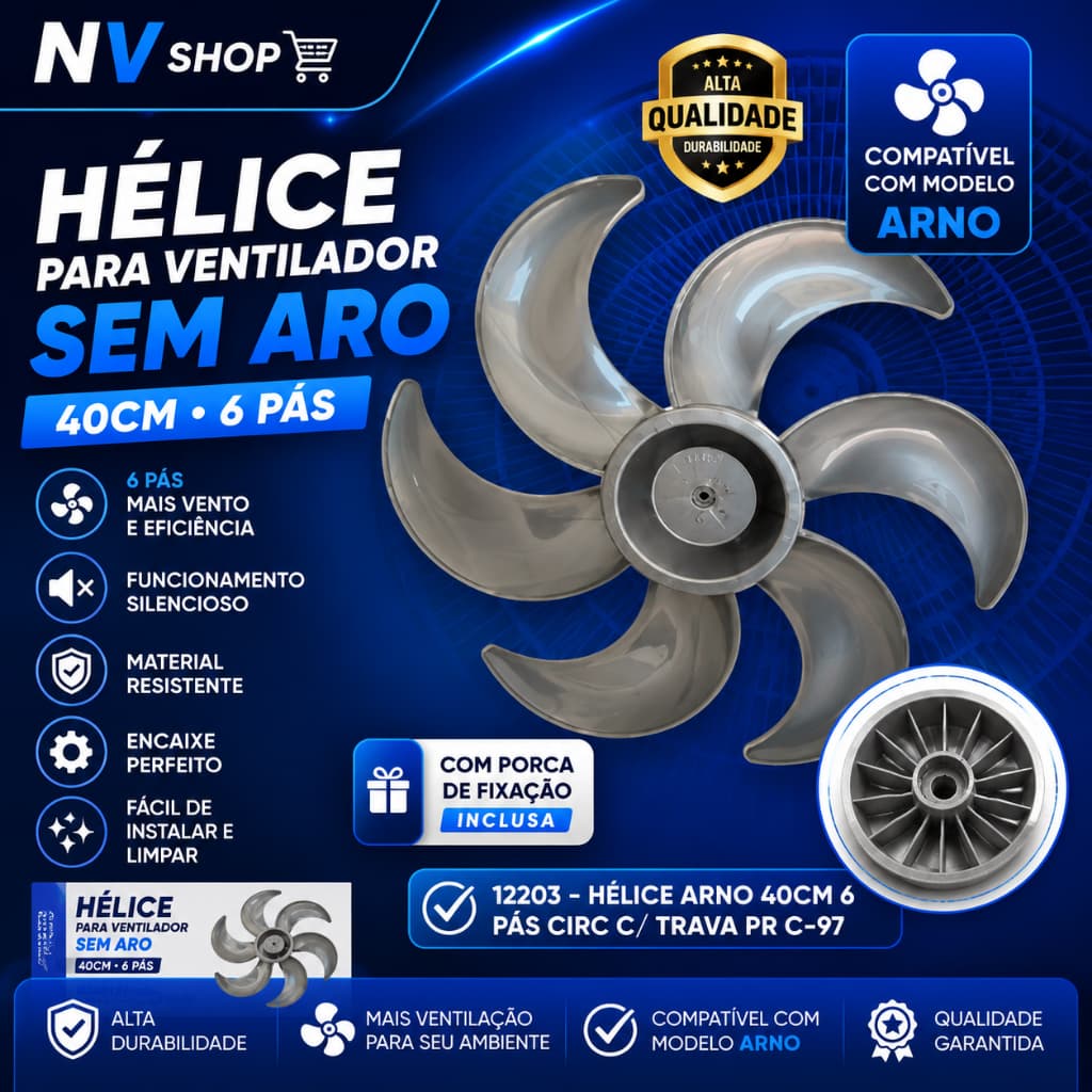 Hélice Arno 40cm 6 pás silencio turbo