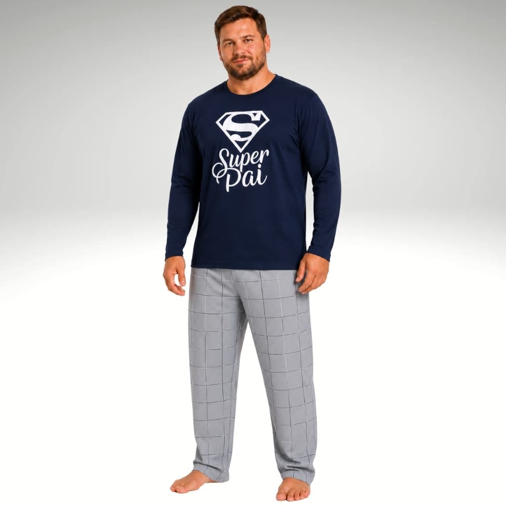 Pijama Masculino Plus Size Inverno Malha Manga Longa E Calça Tamanho Extra G1 G2 G3 Promoção