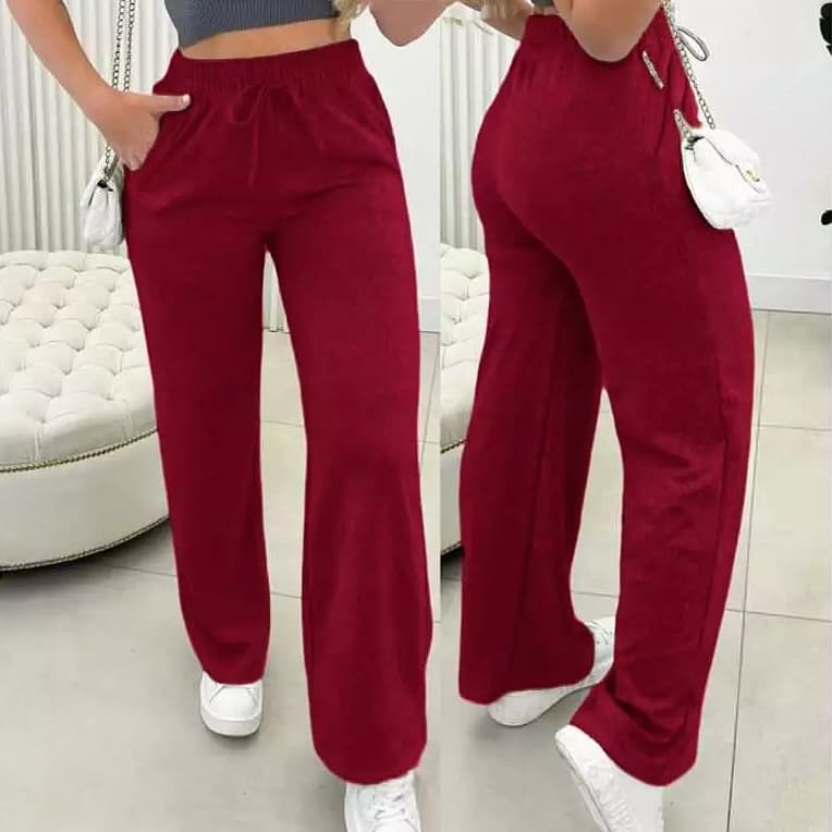 Calça Feminina Elegante de Inverno – Pantalona Lanzinha – Look Casual Chic c/ Bolsos e Cintura Alta