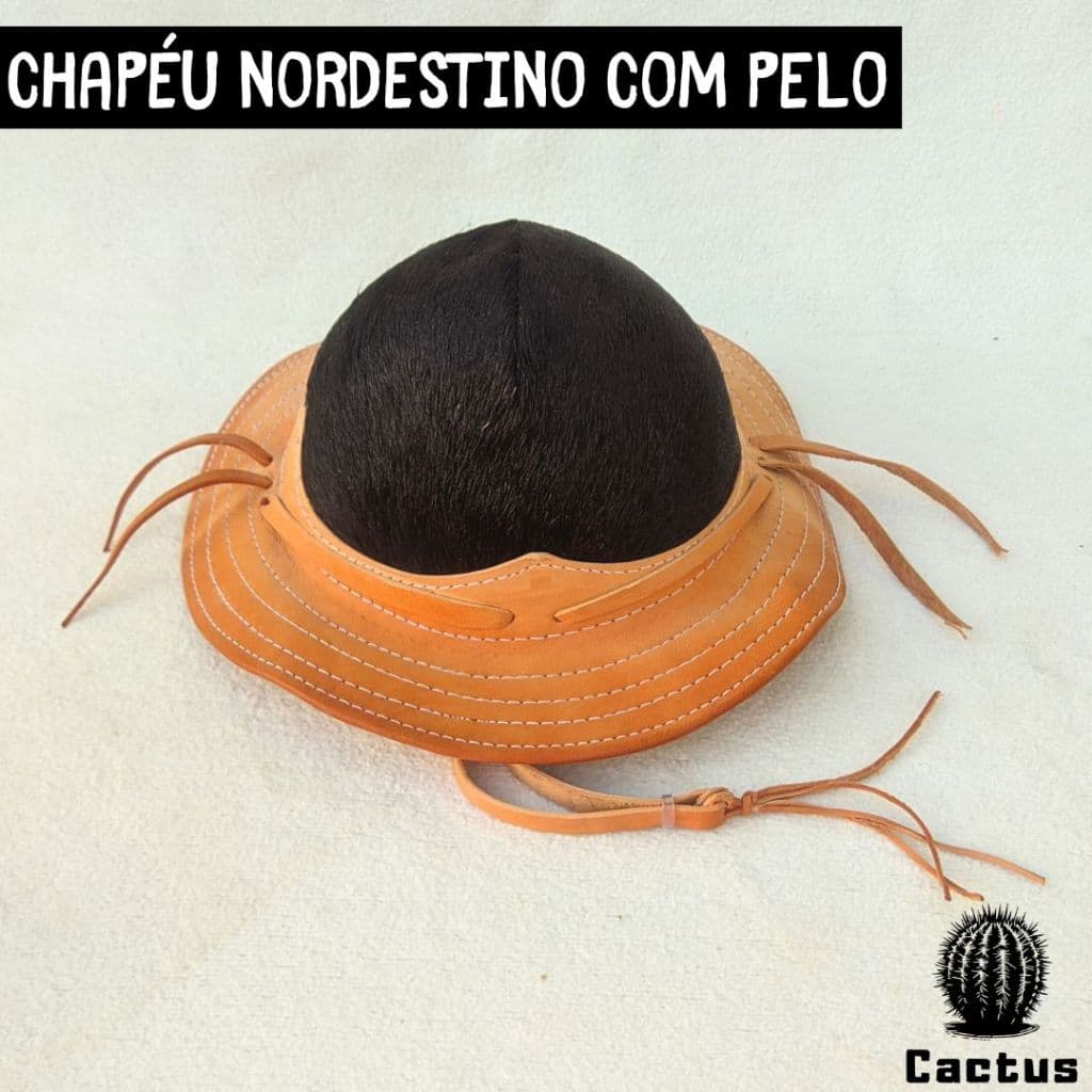 Chapéu de Couro Nordestino Vaqueiro com Pelo de bode Legítimo Rústico Festa junina são João Lampião
