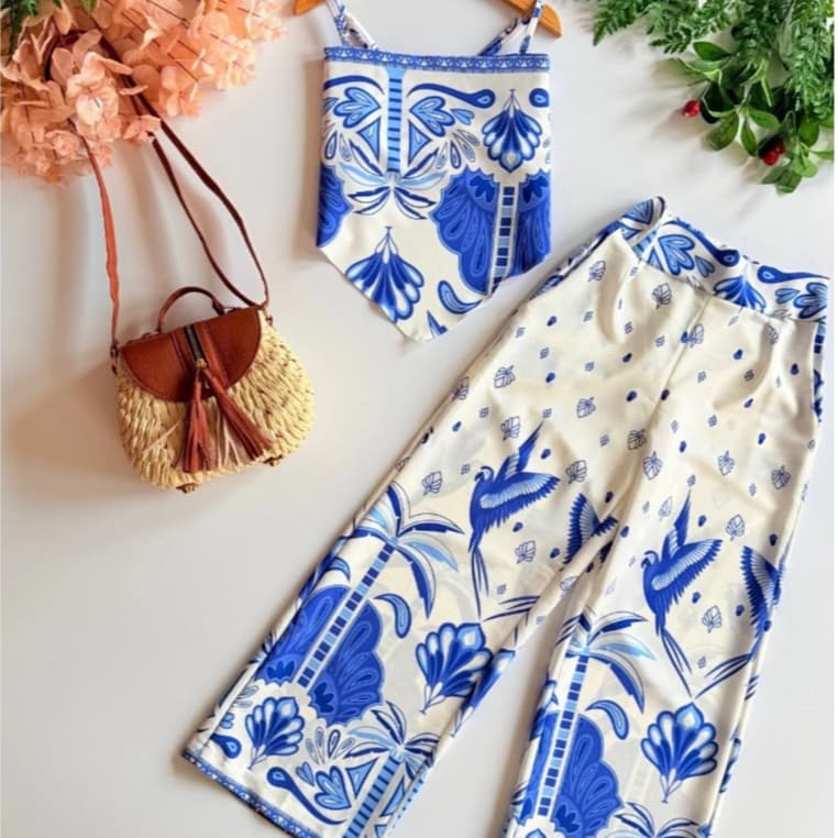 Conjunto Juvenil Feminino Cropped e Calça Pantalona Moda Menina 12 a 16 anos
