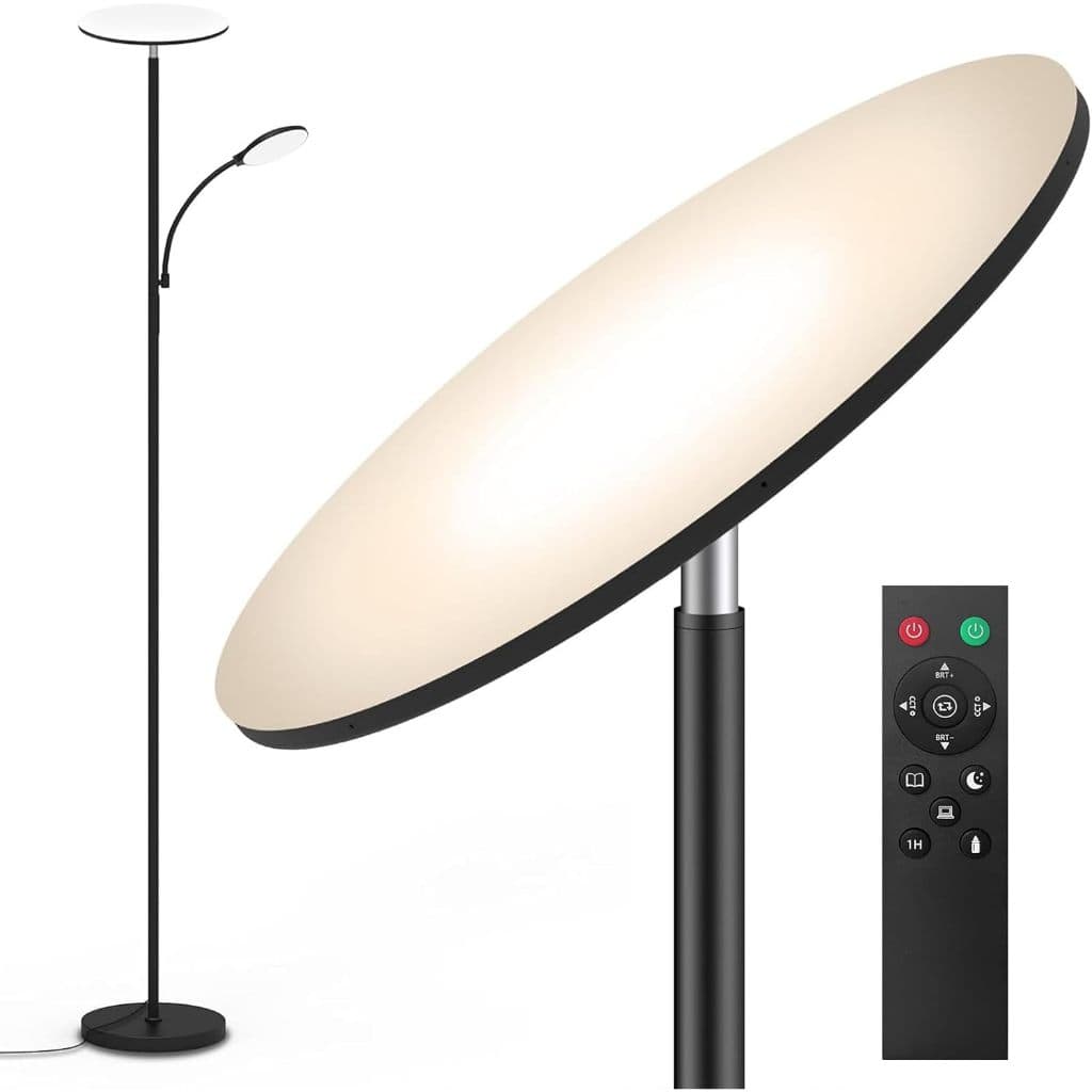 Luminária de Chão Metálica para Sala 120V 44W 4500 Lúmen 6500K Controle Remoto Formato Prisma Retangular