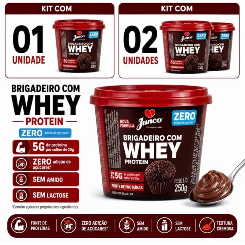 Brigadeiro Pote 250g Zero acucar I Whey protein 18g I Junco