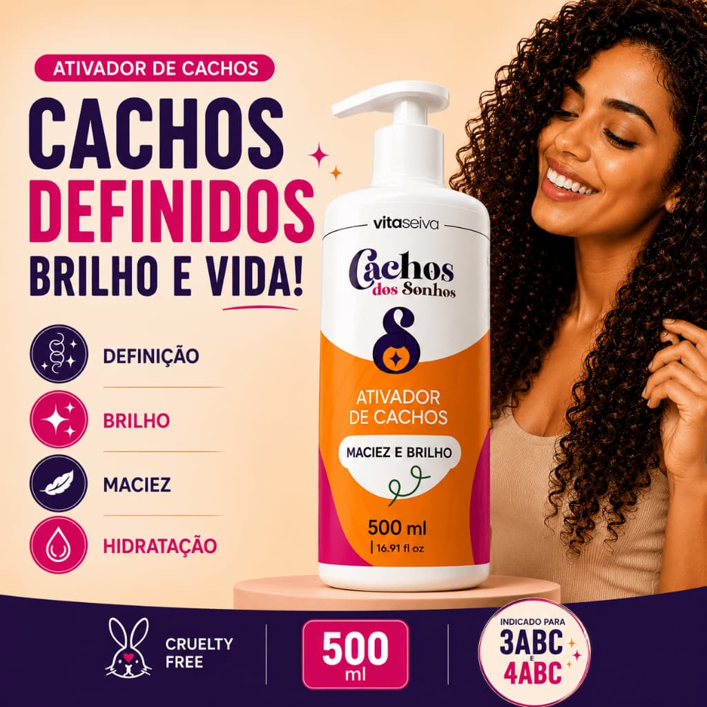 Ativador de Cachos Vita Seiva 500ml Cachos dos Sonhos Antifrizz Definição Maciez e Brilho