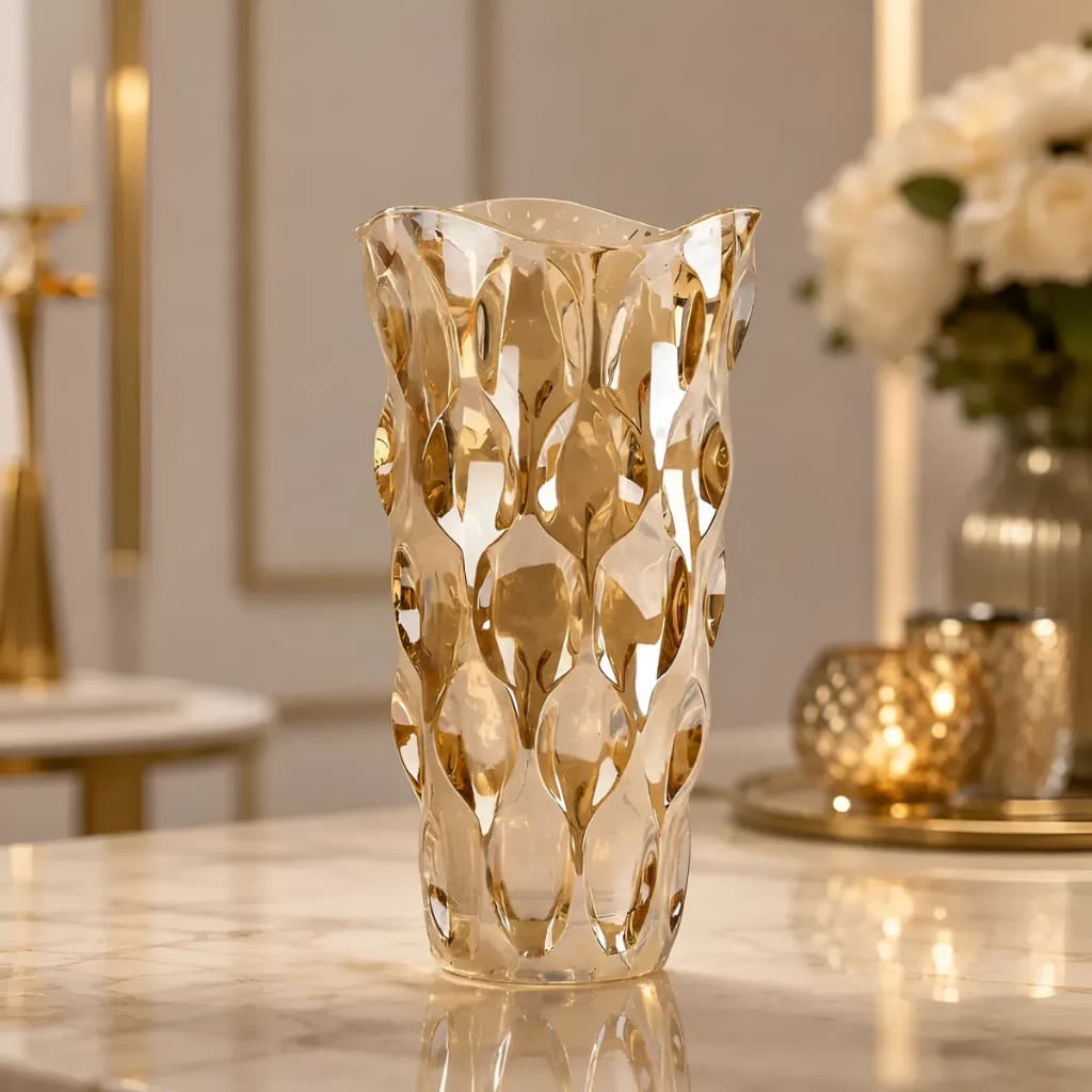 Vaso Decorativo Vidro Halley Âmbar Flor Mesa Luxo Arranjos