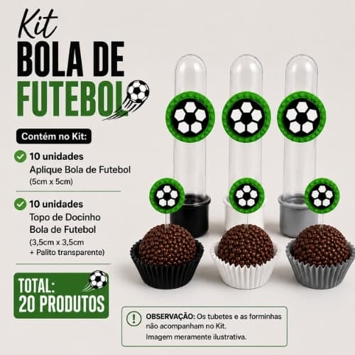 Kit Bola Futebol Apliques e Topos de Docinhos. Efeito 3D em Camadas de Papel com Relevo. Festa. Comemoração.