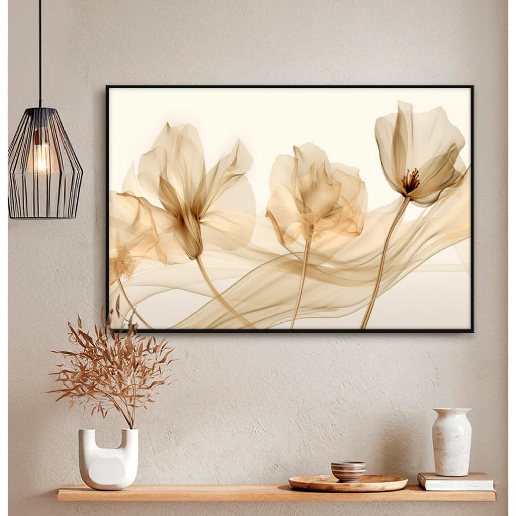 Quadro sem Vidro Floral Flores Bege Quadro Decorativo