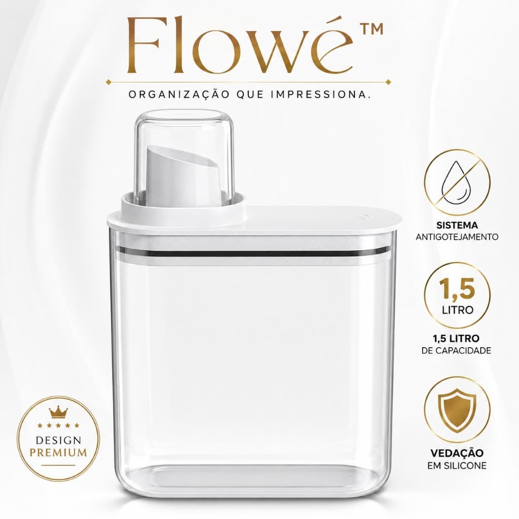 Flowé™ Dispenser para Sabão Líquido 1,5L Antigotejamento com Vedação em Silicone Organizador para Lavanderia