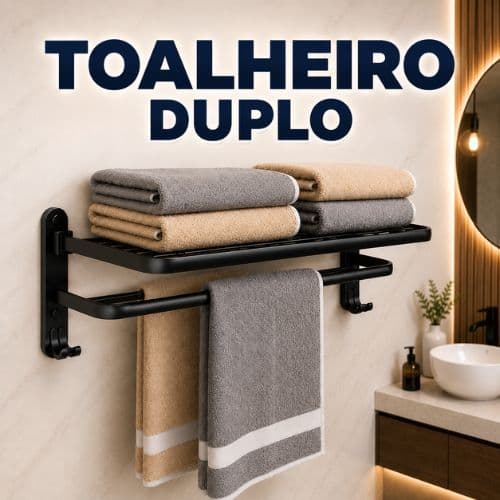 PORTA TOALHA DUPLO DE PAREDE SUPORTE TOALHEIRO BANHO TOALHA DE ROSTO BANHEIRO