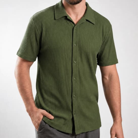 Camisa De Botão Masculina Texturizada  Canelada Casual Basica Premium
