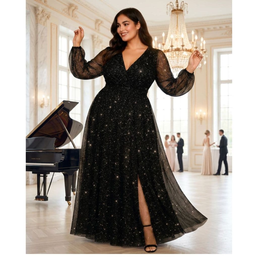 Vestido Plus Size Longo Tule Brilho Evento Importante Festa