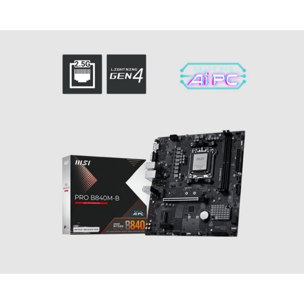 Placa-Mãe MSI PRO B840M-B AMD Ryzen AM5 DDR5 mATX Slot M.2 NVMe PCIe 4.0 PC Gamer Upgrade