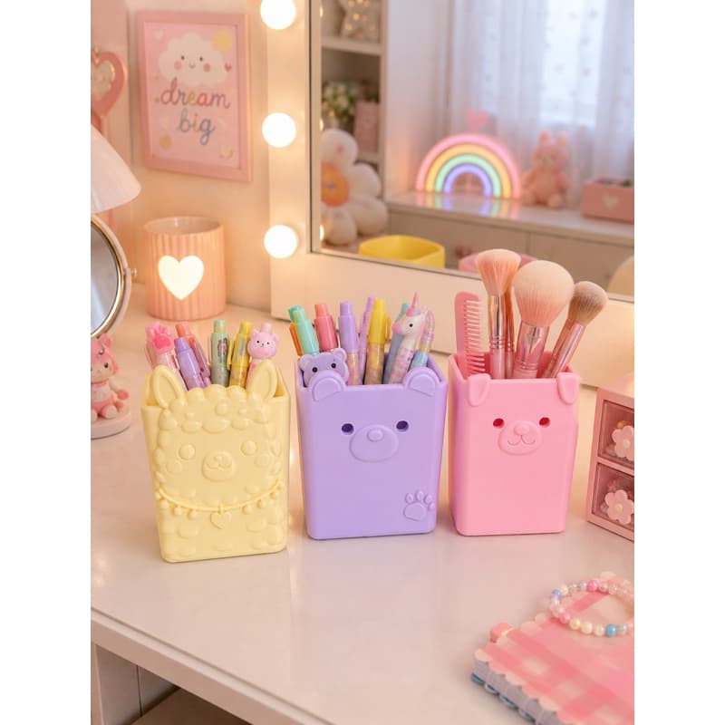 Porta Lápis Porta Pincéis Organizador de Mesa Ursinho Fofo Decorativo para Escritório, Maquiagem porta trecos