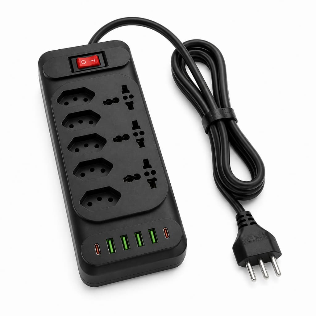 Extensao Tomada Filtro De Linha 5 Tomadas 6 USB Tipo C Home Office Interruptor