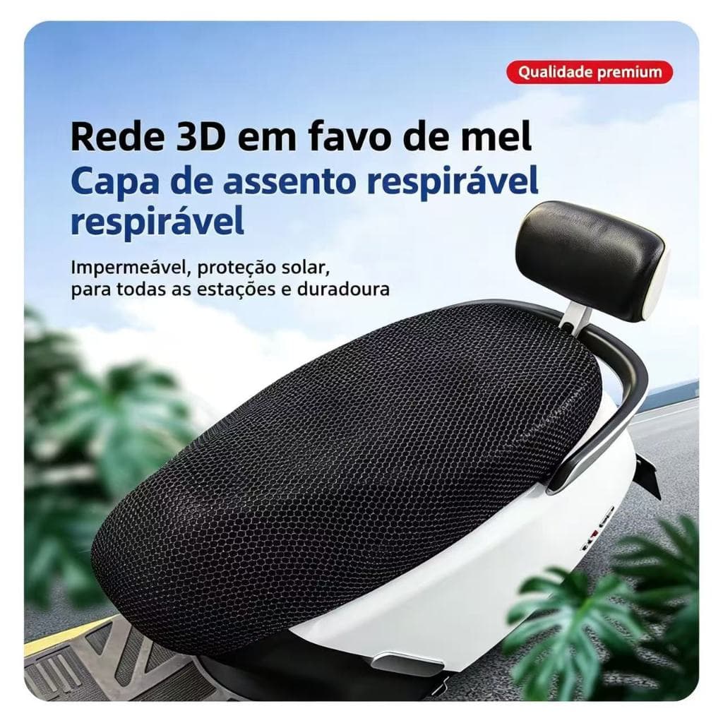 Capa Banco Moto 3D Termica Respiravel Favo Mel Anti Suor Chuva Universal Motoboy Conforto Facil Instalar Protetora
