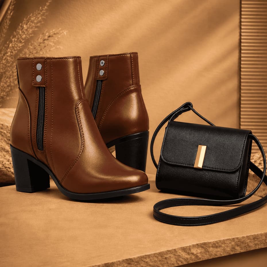 Bota Botinha Zípper Feminina Cano Curto Casual + Bolsa Preta Baladinha Para Sair Promoção