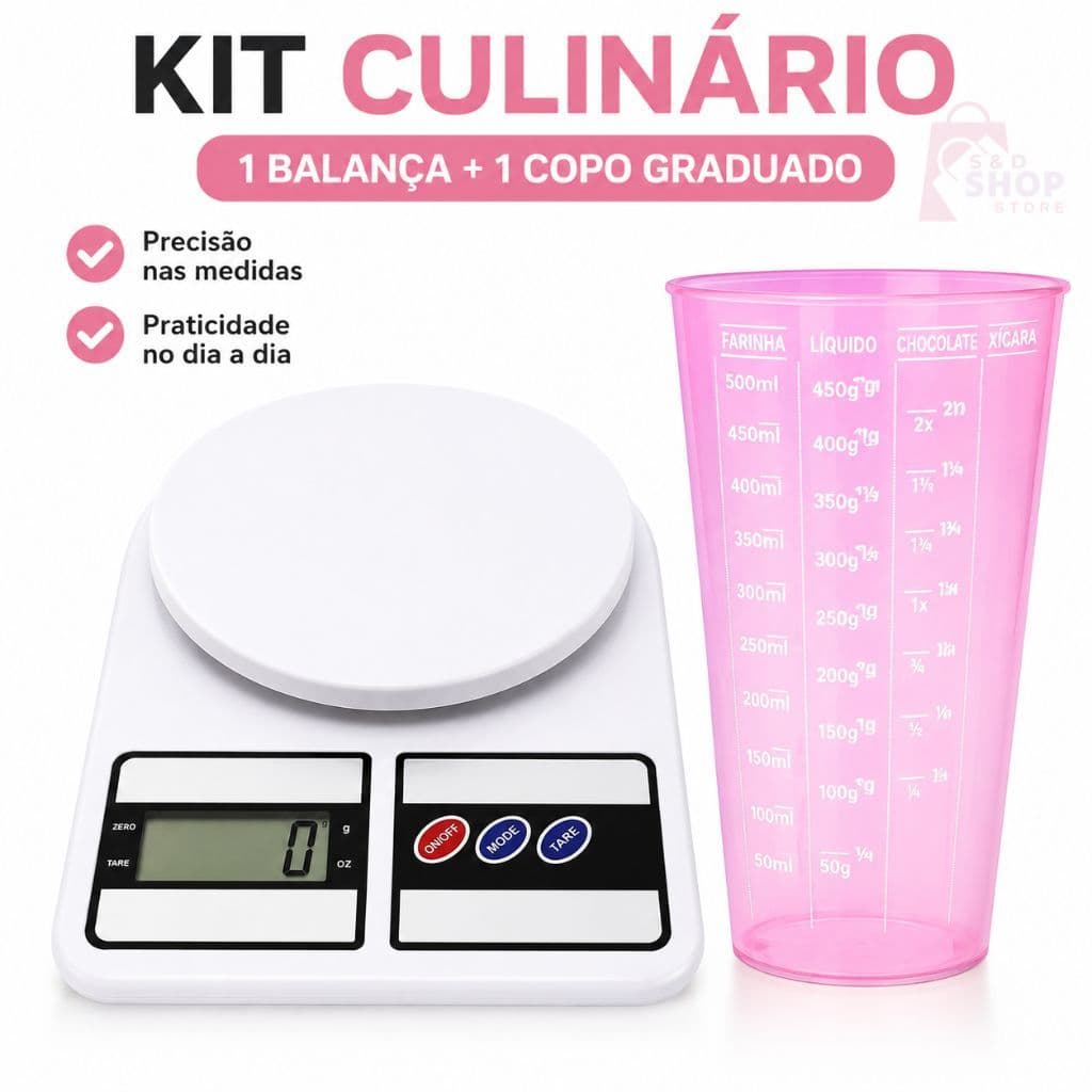 Balança Digital 10kg Cozinha + Copo Medidor 570 ml Para Receitas e Confeitaria