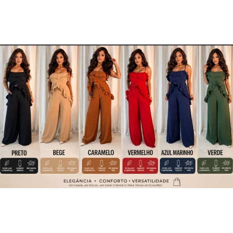Conjunto feminino calça pantalona e blusa elegante estiloso confortável