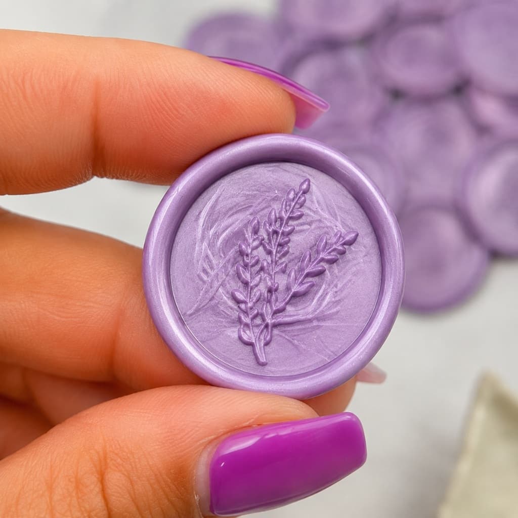 Lacre de Cera Lavanda para convite de casamento com adesivo dupla face