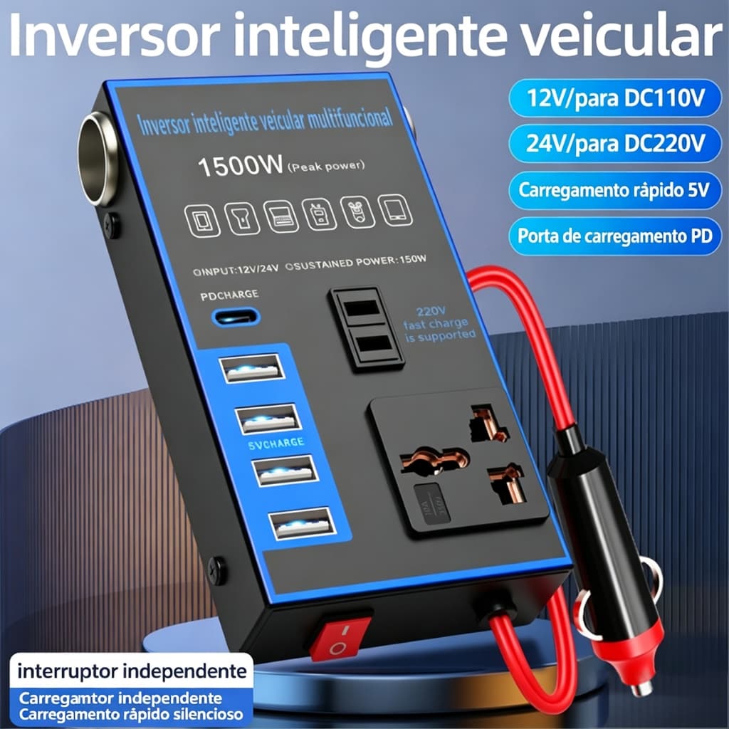 Dc 12V/24v A 110V/220V Conversor 200W Inversor De Energia Para Carro Com 4 Portas Usb Carregador
