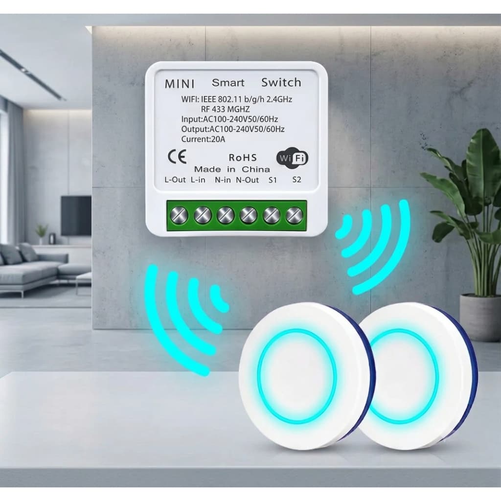 Interruptor Inteligente Wifi Alexa Tuya + Botão Rf433mhz sobrepor Sem Fio Remoto 16a