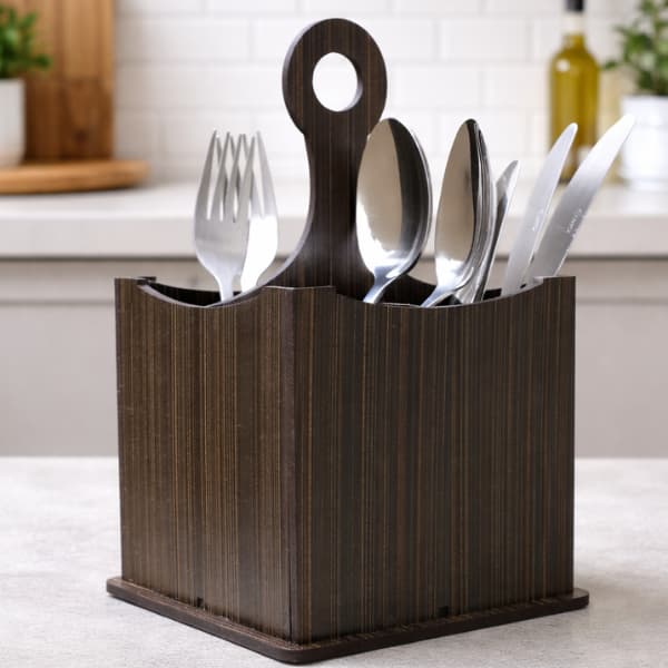 Porta Talher Garfo Faca Colher Madeira Decoração Cozinha Luxo Top