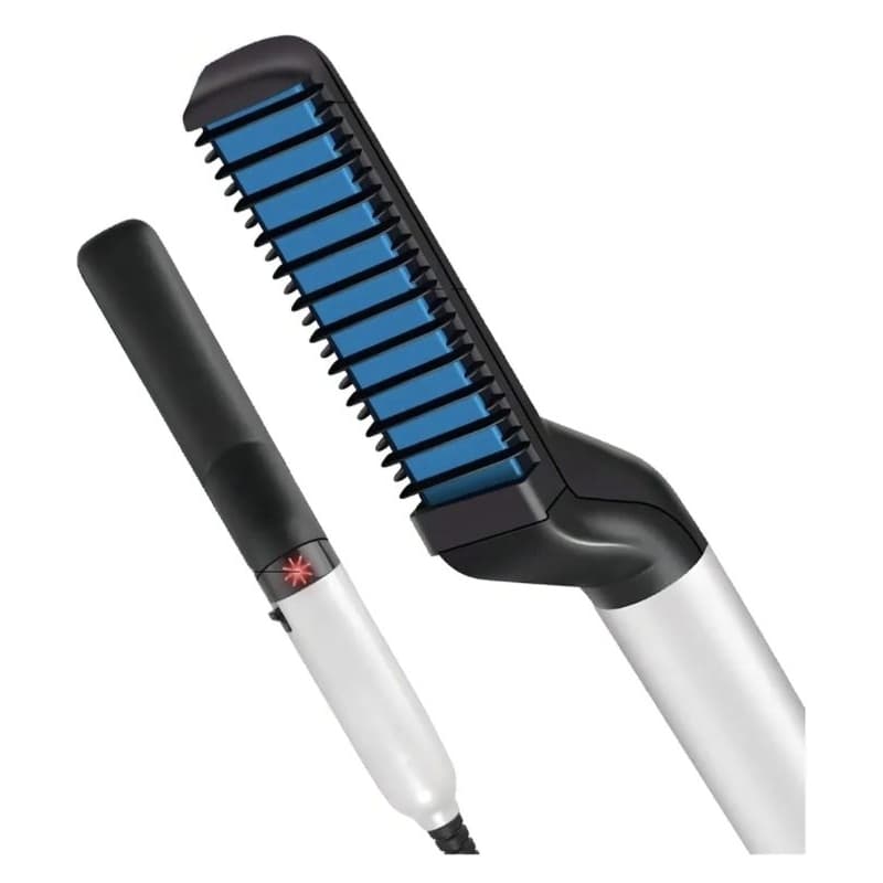 Pente Alisador de Barba e Cabelo Masculino Elétrico Bivolt – Escova Prancha Anti Frizz Portátil