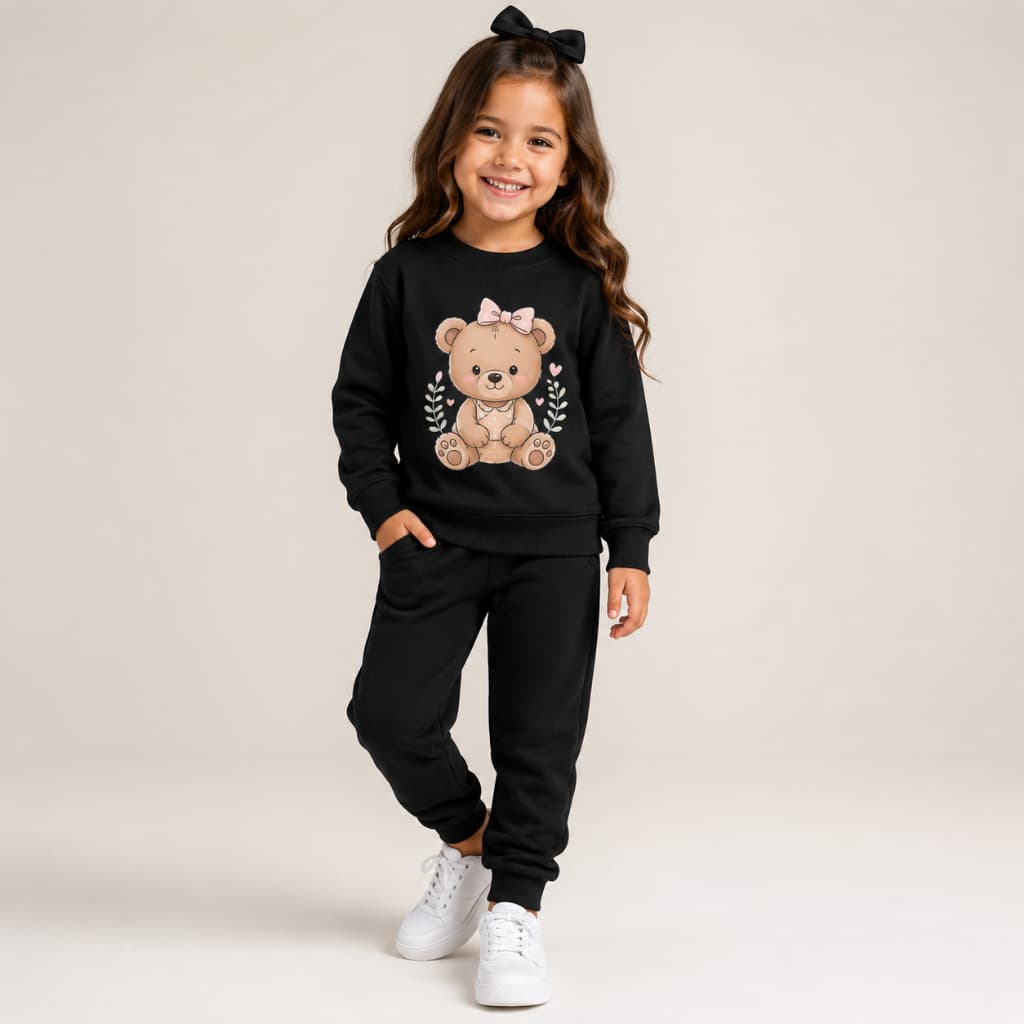 Conjunto Moletom Careca Infantil  Feminino Urso Fofo Quentinho e Confortavel