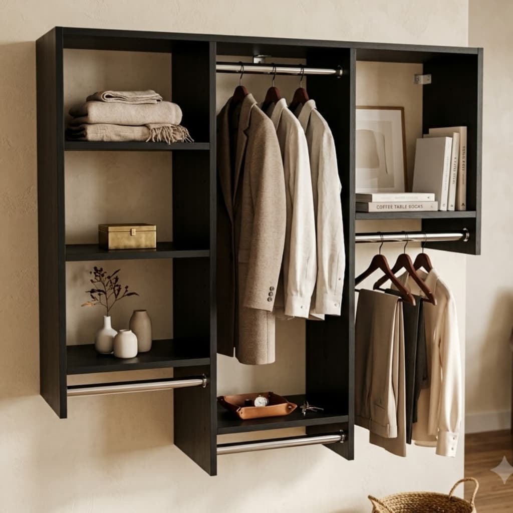 Arara Roupas Parede Cabideiro Closet Suspenso Casa E Loja Preto