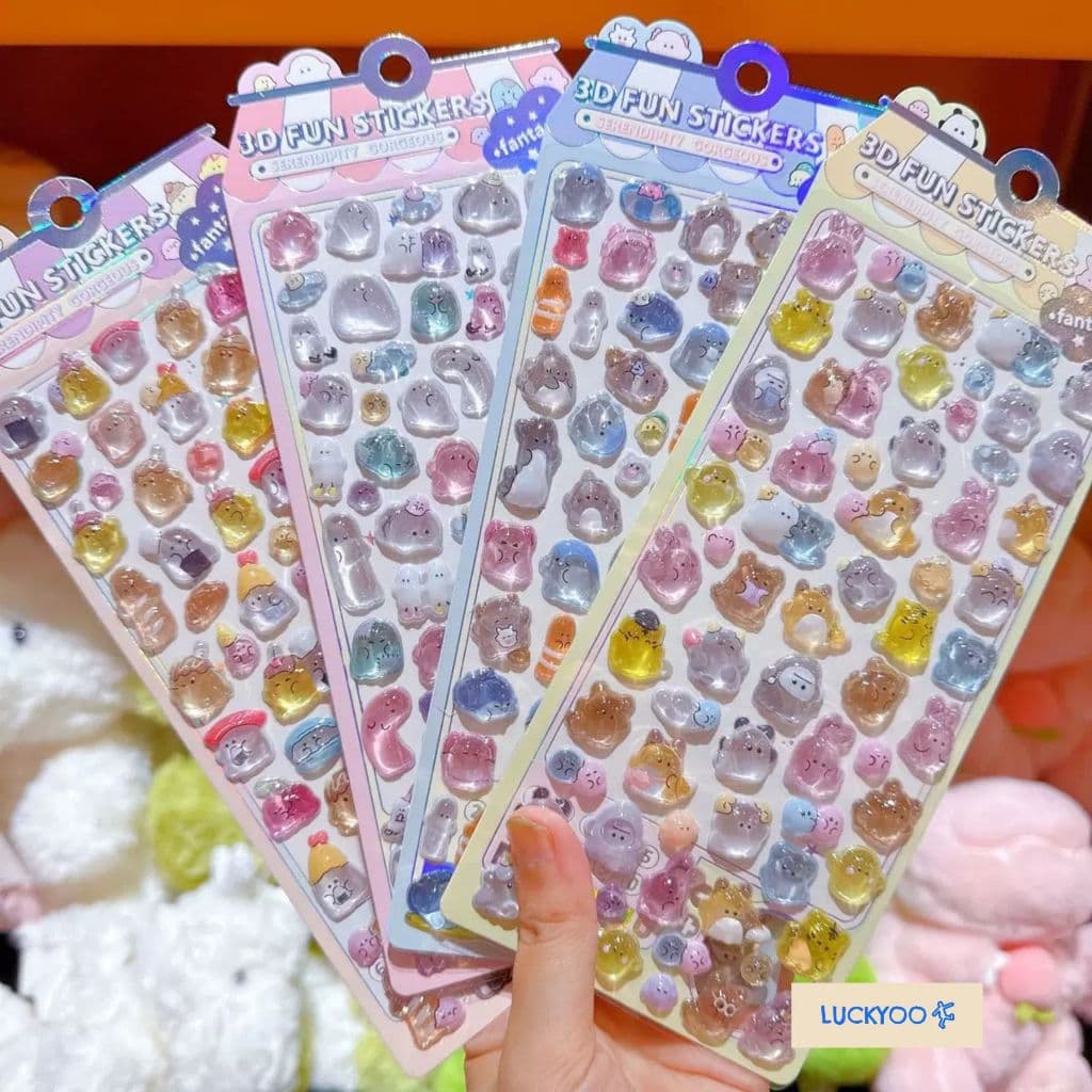 Cartela Adesivo 3D Cristal Gelatina Kawaii Relevo Fofo Personalização Capinha Caderno Garrafa Papelaria Decorativo