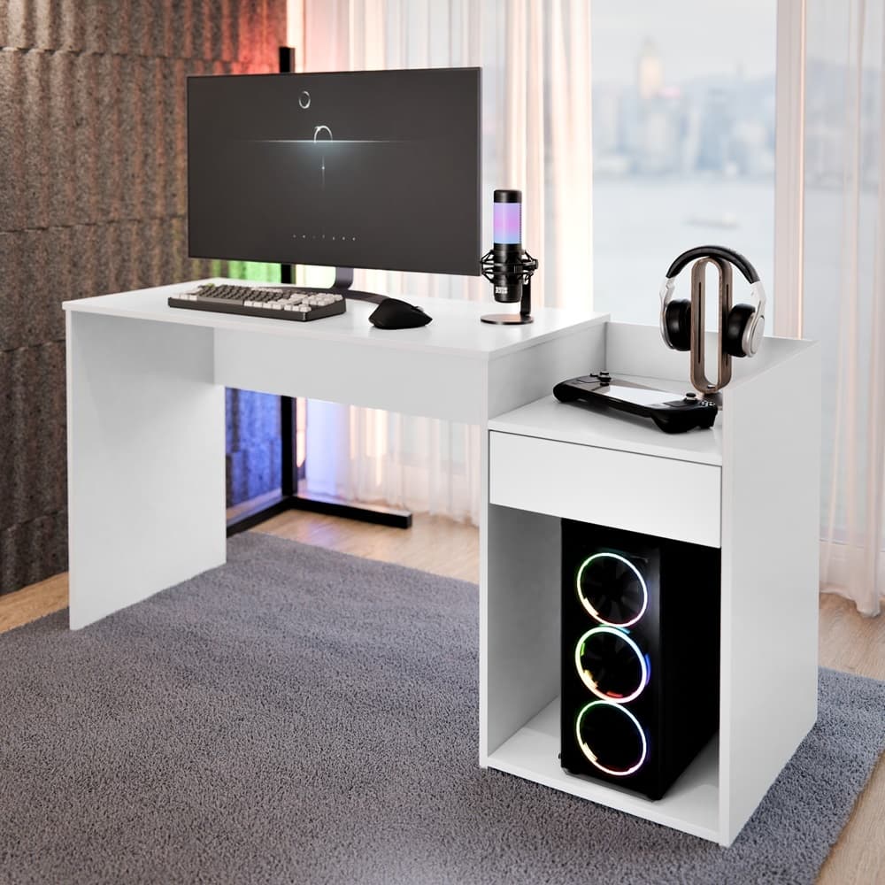 Mesa Gamer Escrivaninha Mesa Para Computador Home Office E Estudos Com Suporte Para CPU E Prateleira Lateral