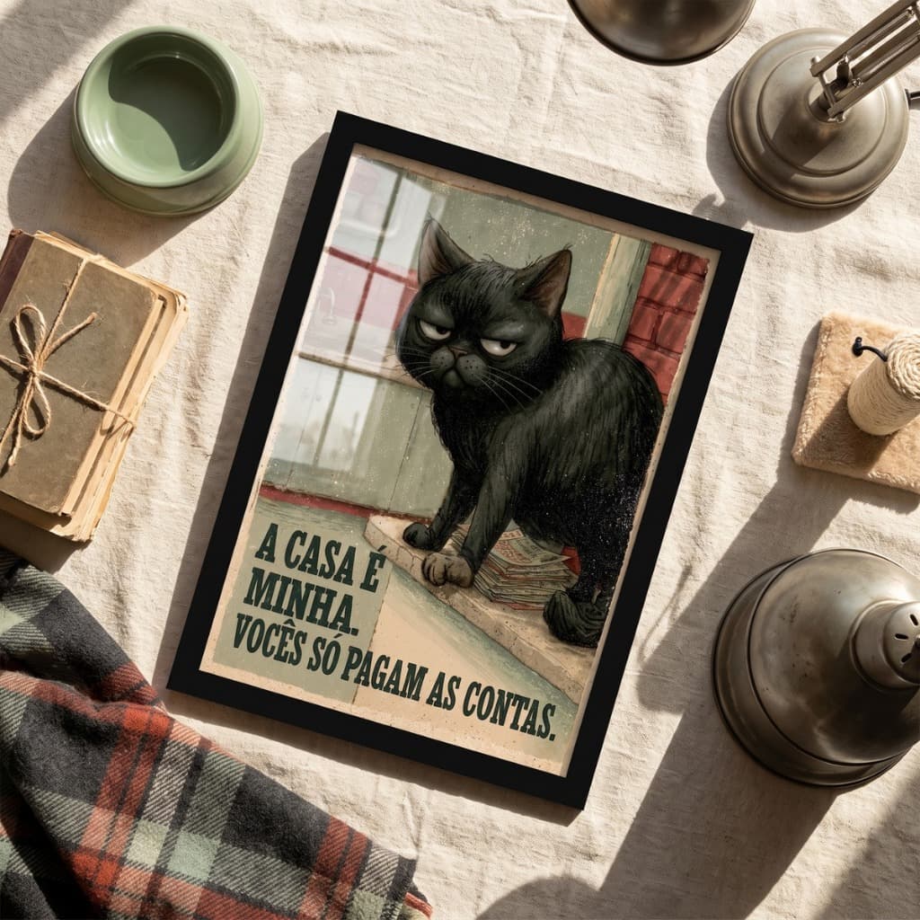 Quadro Decorativo Gato Divertido 33x45 Cozinha Sala Enfeite Parede Humor Decoração Casa Gatos vidro