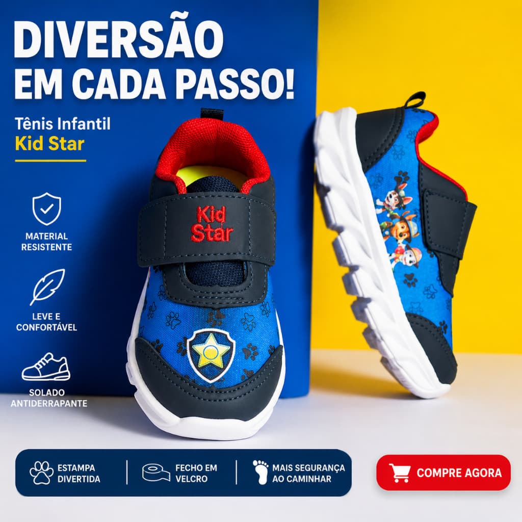 Tênis Infantil Bebê Personagem Patrulha Canina com Led Luzinhas Coloridas