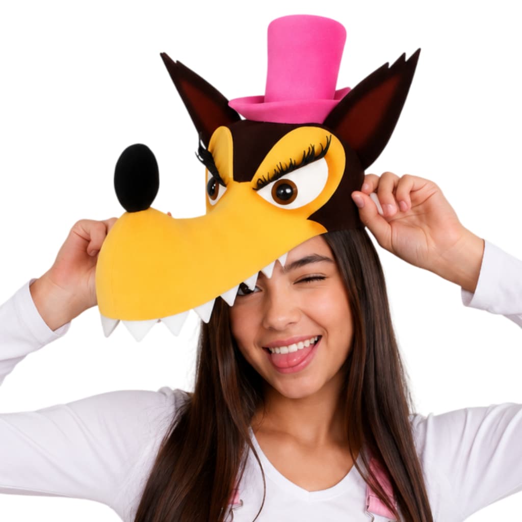 Chapéu Máscara Lobo e Loba Má De Espuma Premium Fantasia Cabeça Profissional Festa Teatro e Diversão Infantil e Adulto