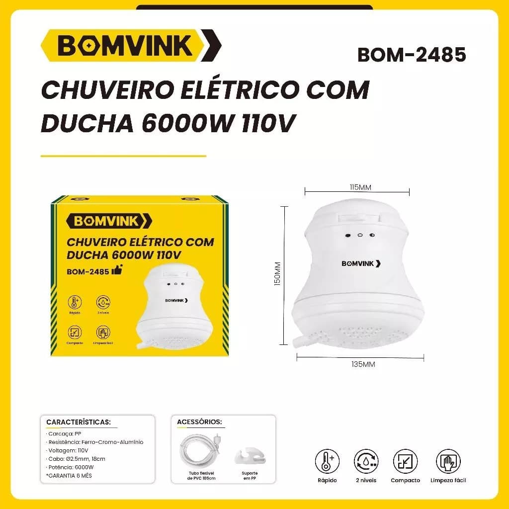 Chuveiro Elétrico com Ducha 6000W Bomvink