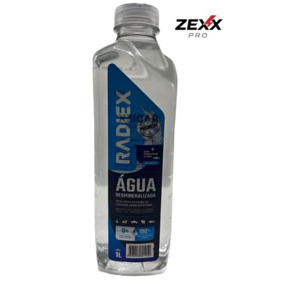 Água Desmineralizada Radiex 1L para Sistemas Automotivos, Baterias e Uso Técnico