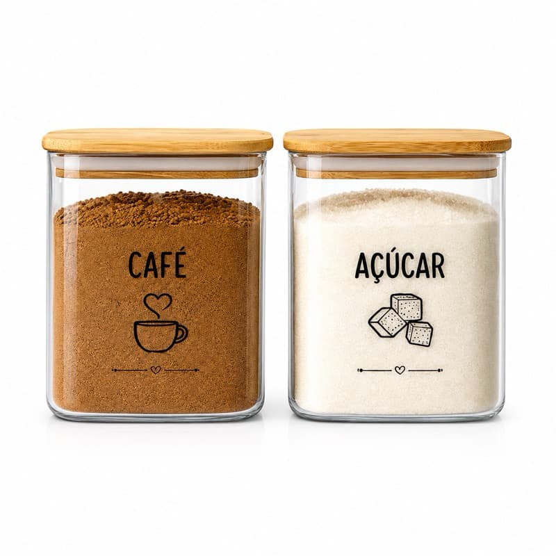 Pote Hermético com Tampa de Bambu para Café ou Açúcar